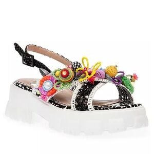 Betsey Johnson Black and White Sandals with Colorful Embellishments